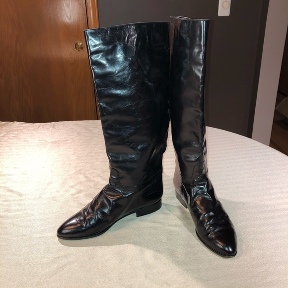 EUC Vintage Italian Black Leather Riding Boots 10M - Picture 3 of 14